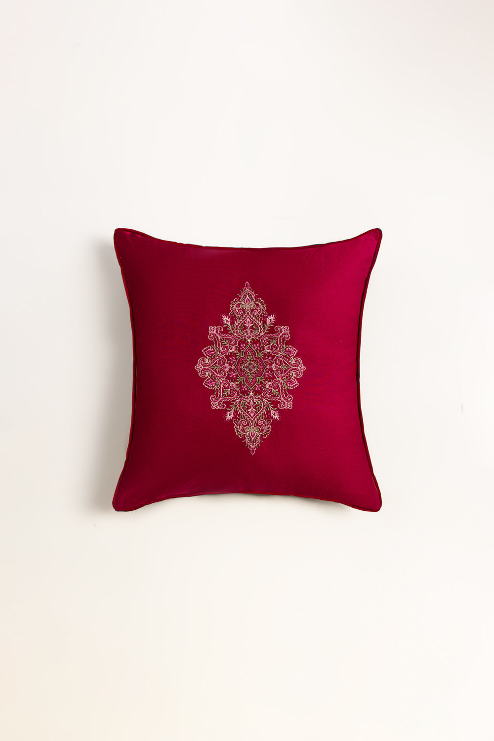 Ruby Gold Embroidered Square Cushion Cover