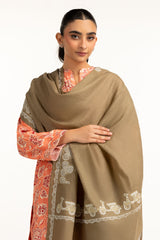 Acrylic Block Printed Shawl With Embroidered SH-25-111