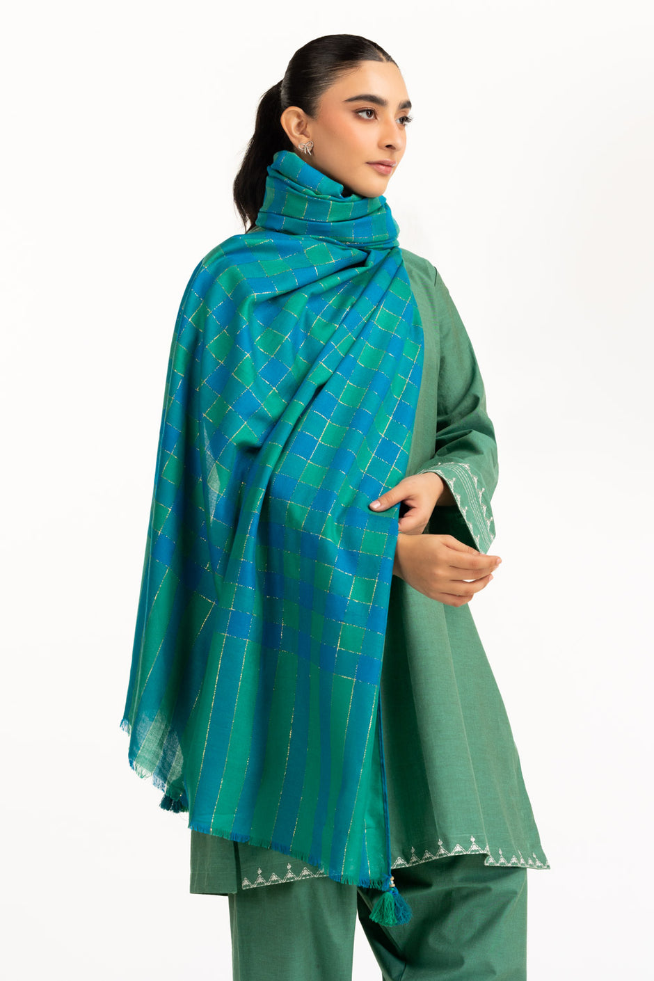 Acrylic Checkered Shawl SH-25-119
