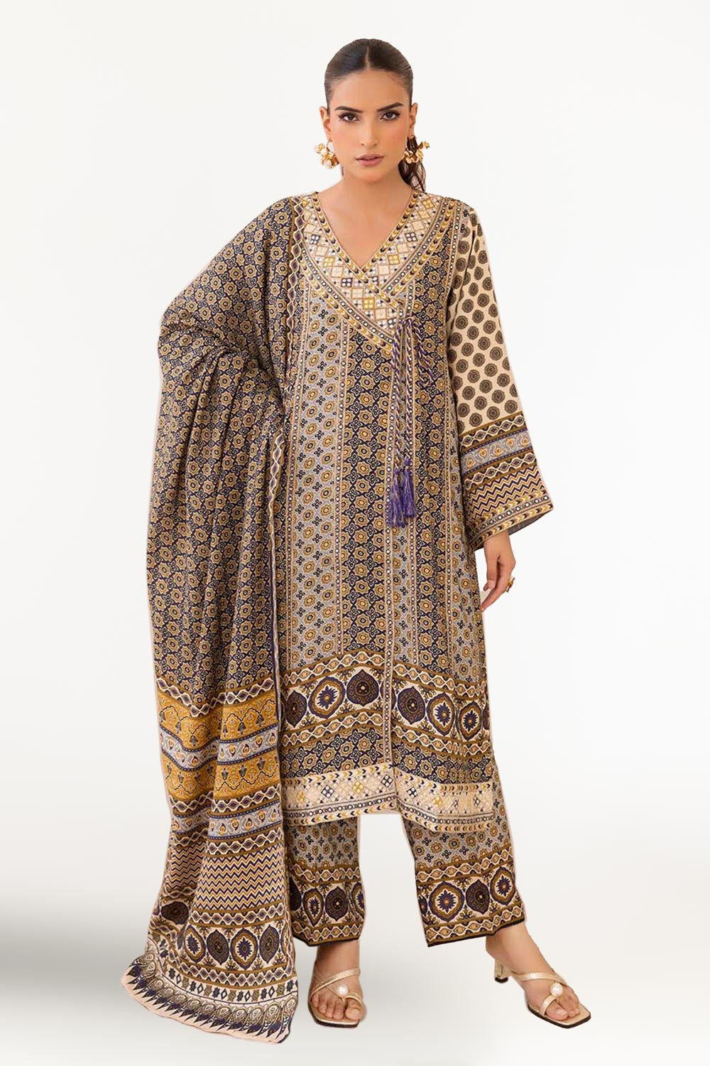 3 Piece Unstitched Embroidered Raw Silk Printed Suit SP-52068