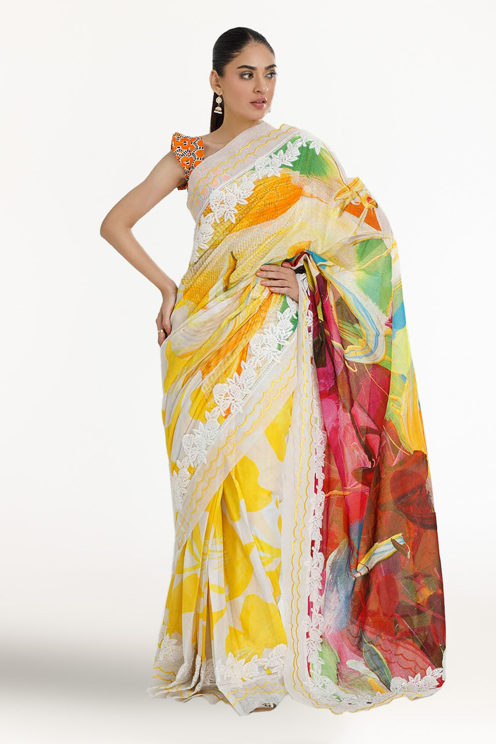 3 Piece Unstitched Denting Lawn Saree
