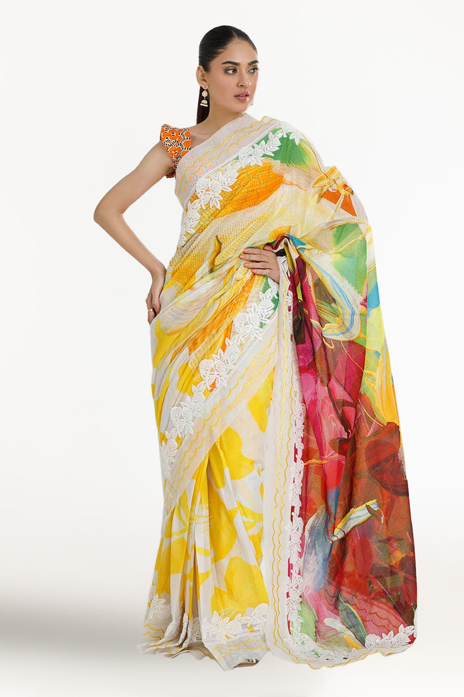 3 Piece Unstitched Denting Lawn Saree