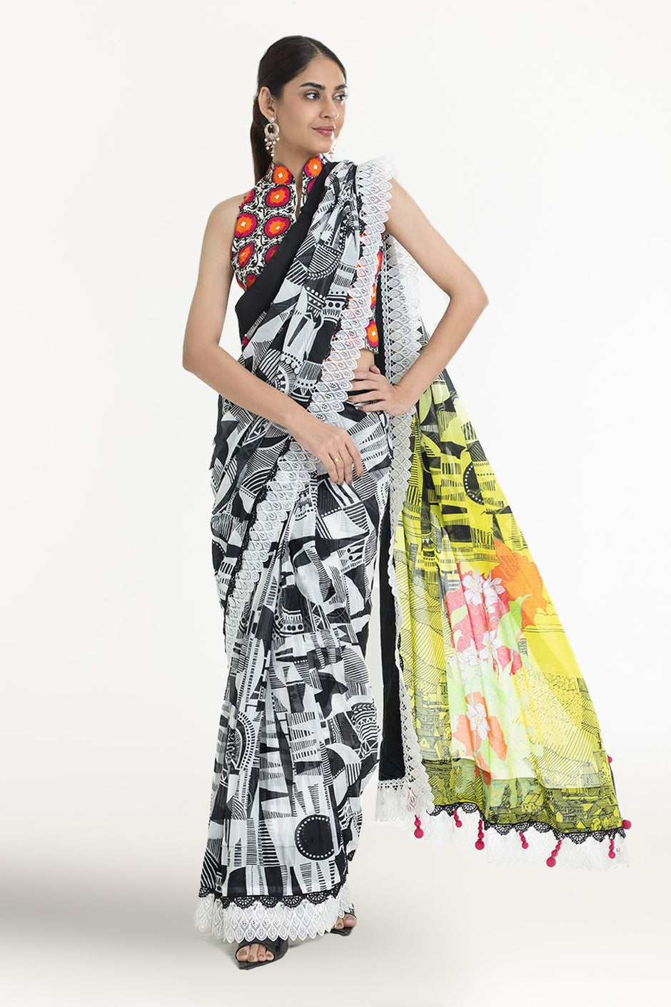 3 Piece Unstitched Denting Lawn Saree