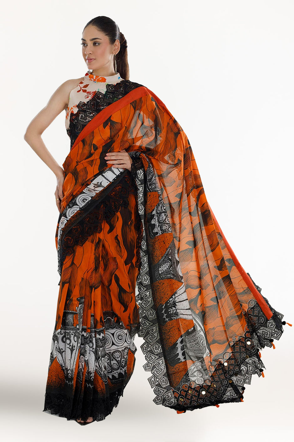 3 Piece Unstitched Denting Lawn Saree