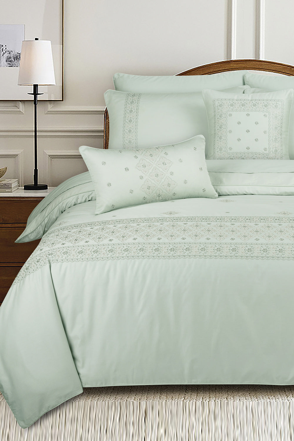 Sage Embroidered Quilt Cover Set