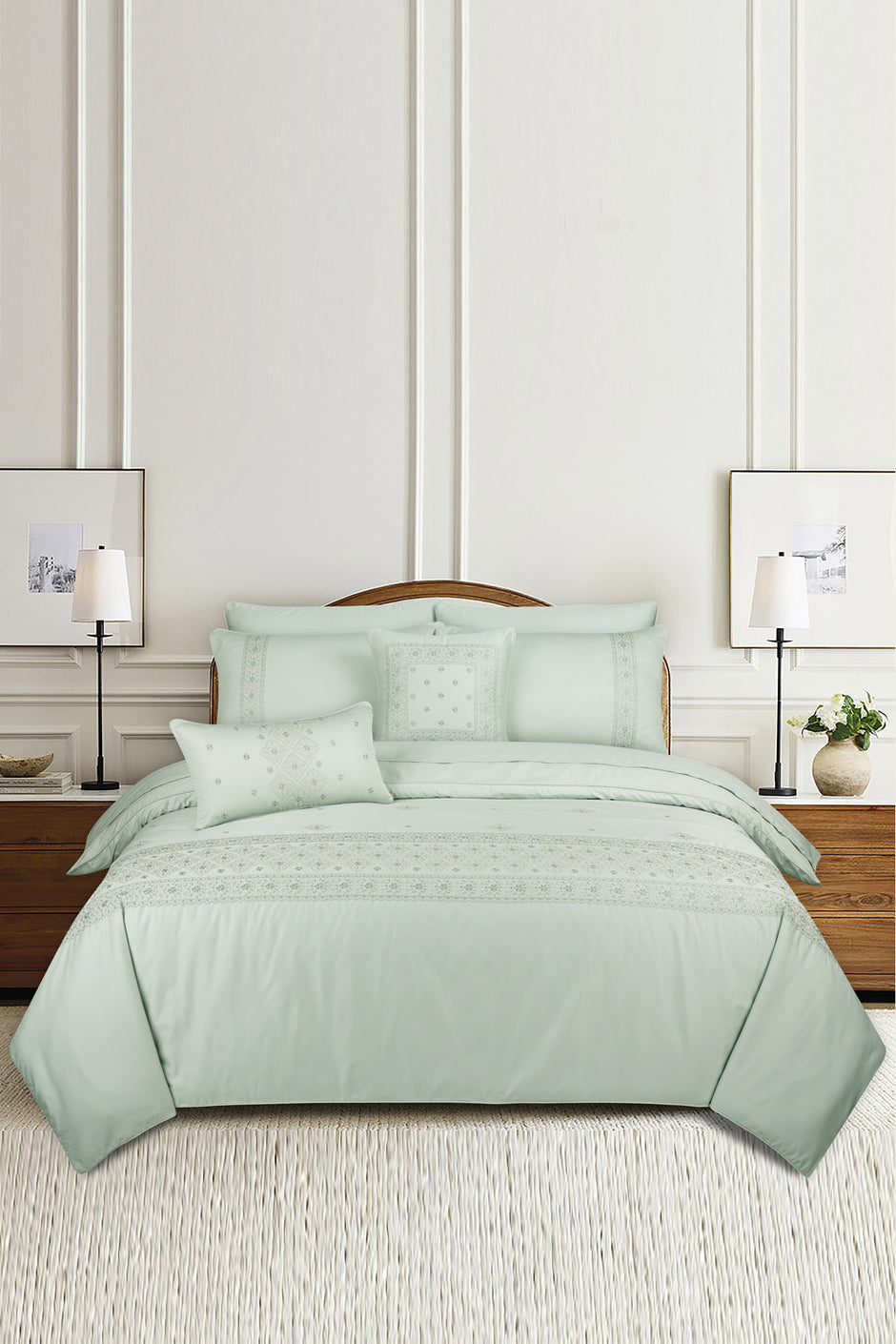 Sage Embroidered Quilt Cover Set