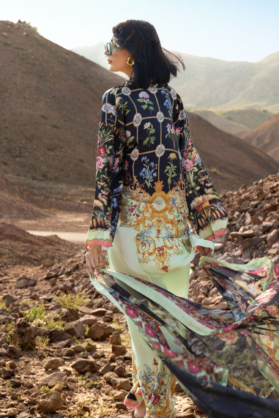3 Piece Printed Silk Charmeuse Suit with Dupatta