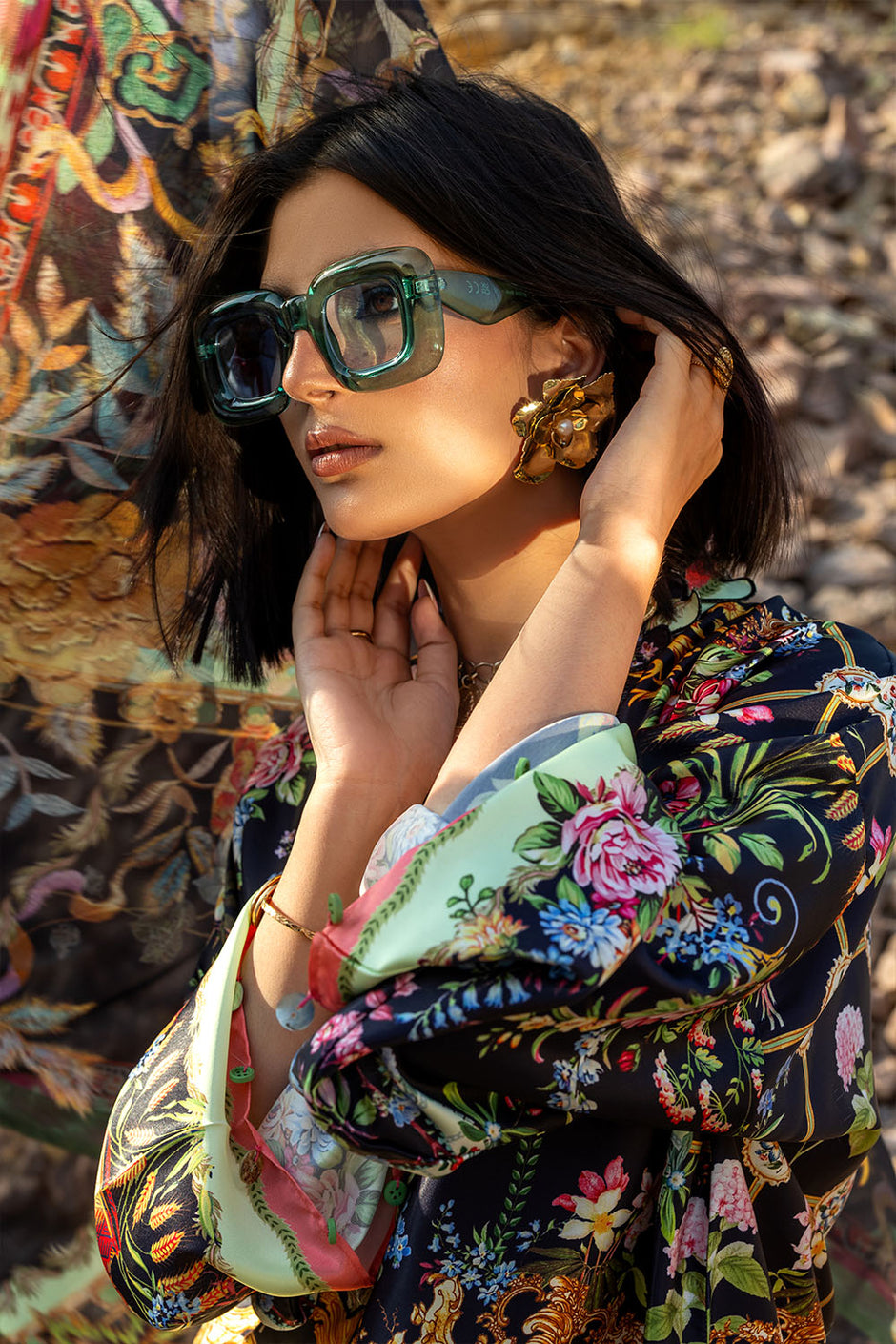 3 Piece Printed Silk Charmeuse Suit with Dupatta