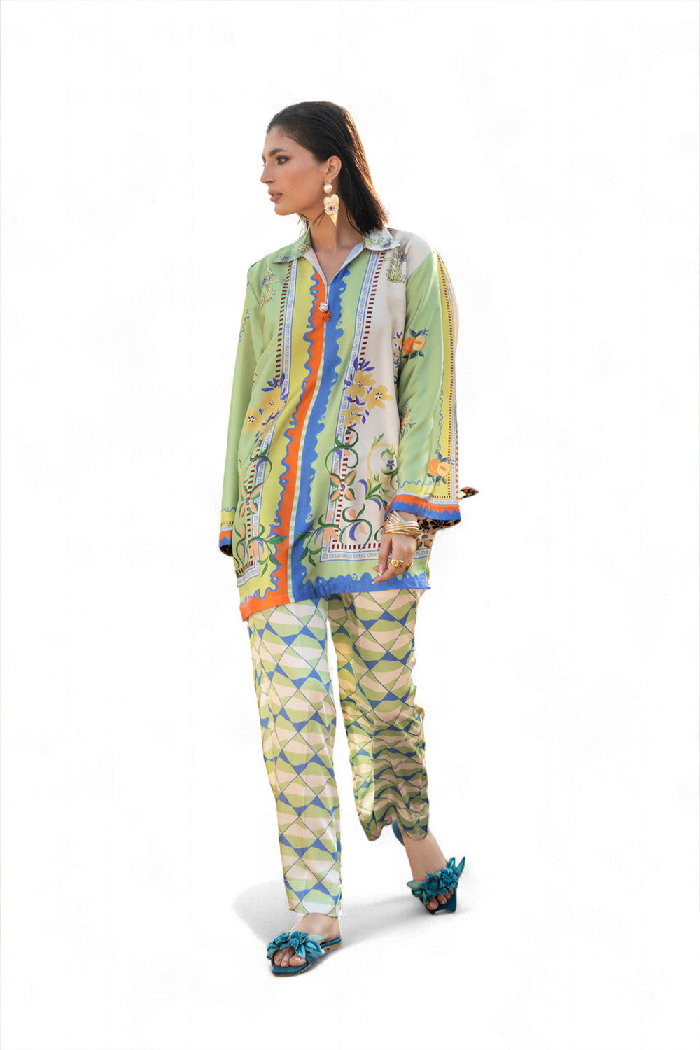 2 Piece Printed Charmeuse Silk Suit with Trouser TS-52004