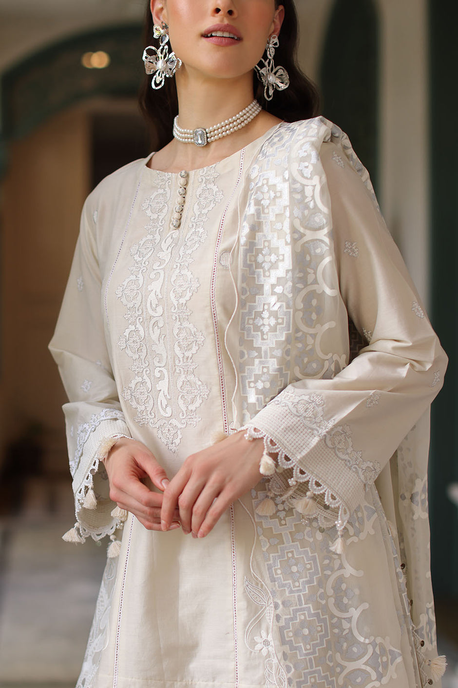 3 Piece Embroidered Lawn Suit with Chiffon Dupatta