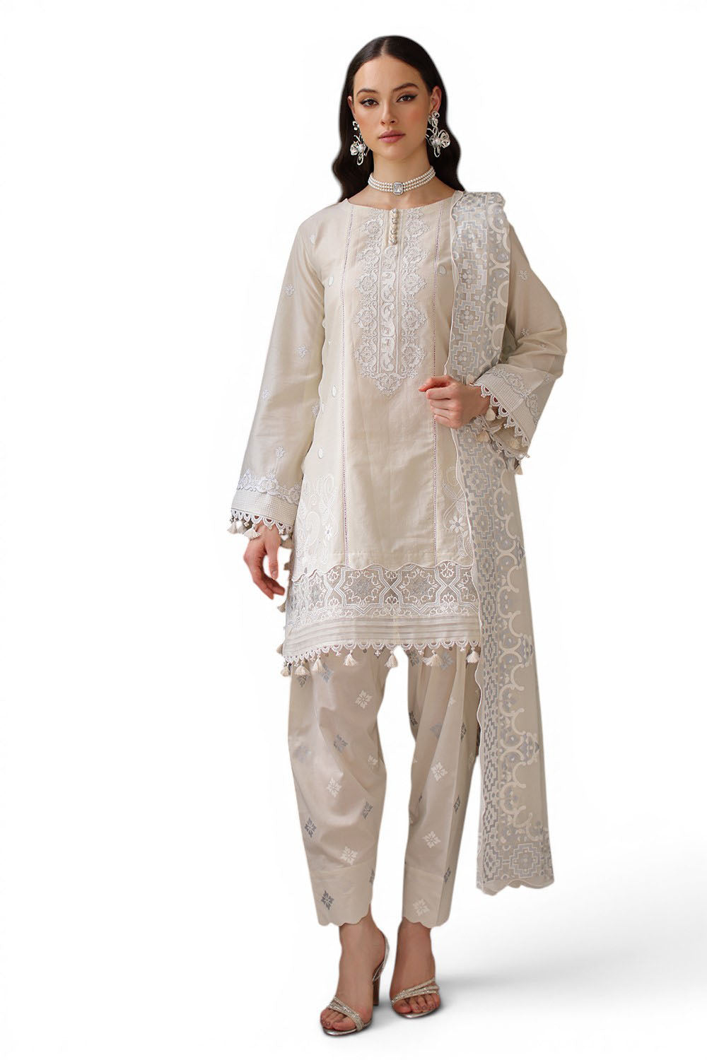 3 Piece Embroidered Lawn Suit with Chiffon Dupatta