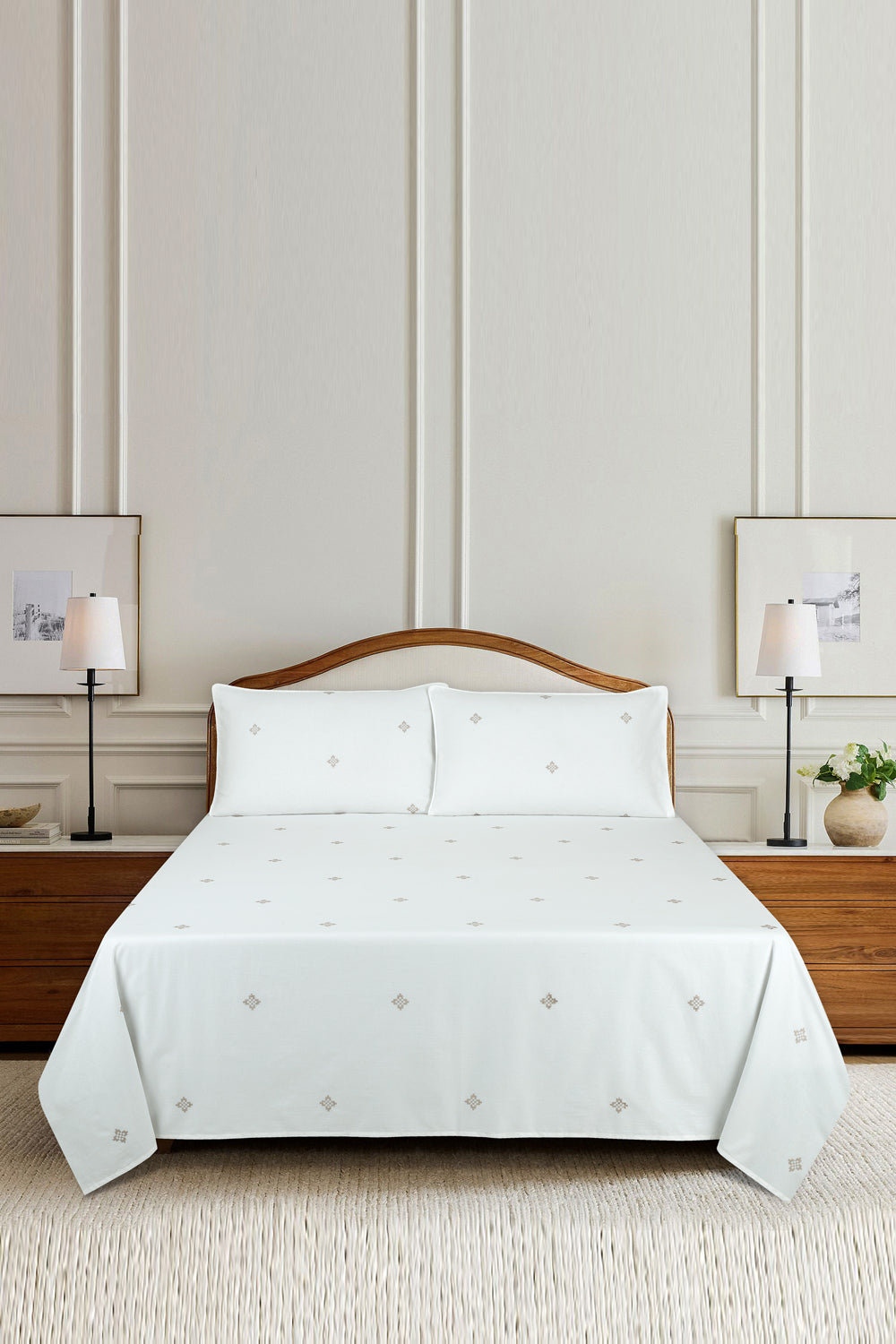 Star White T-150 Embroidered Bed Sheet Set