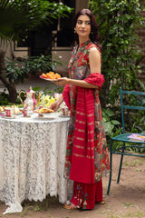 3 Piece Printed Lurex Jacquard Suit with Stripe Dupatta SP-52086