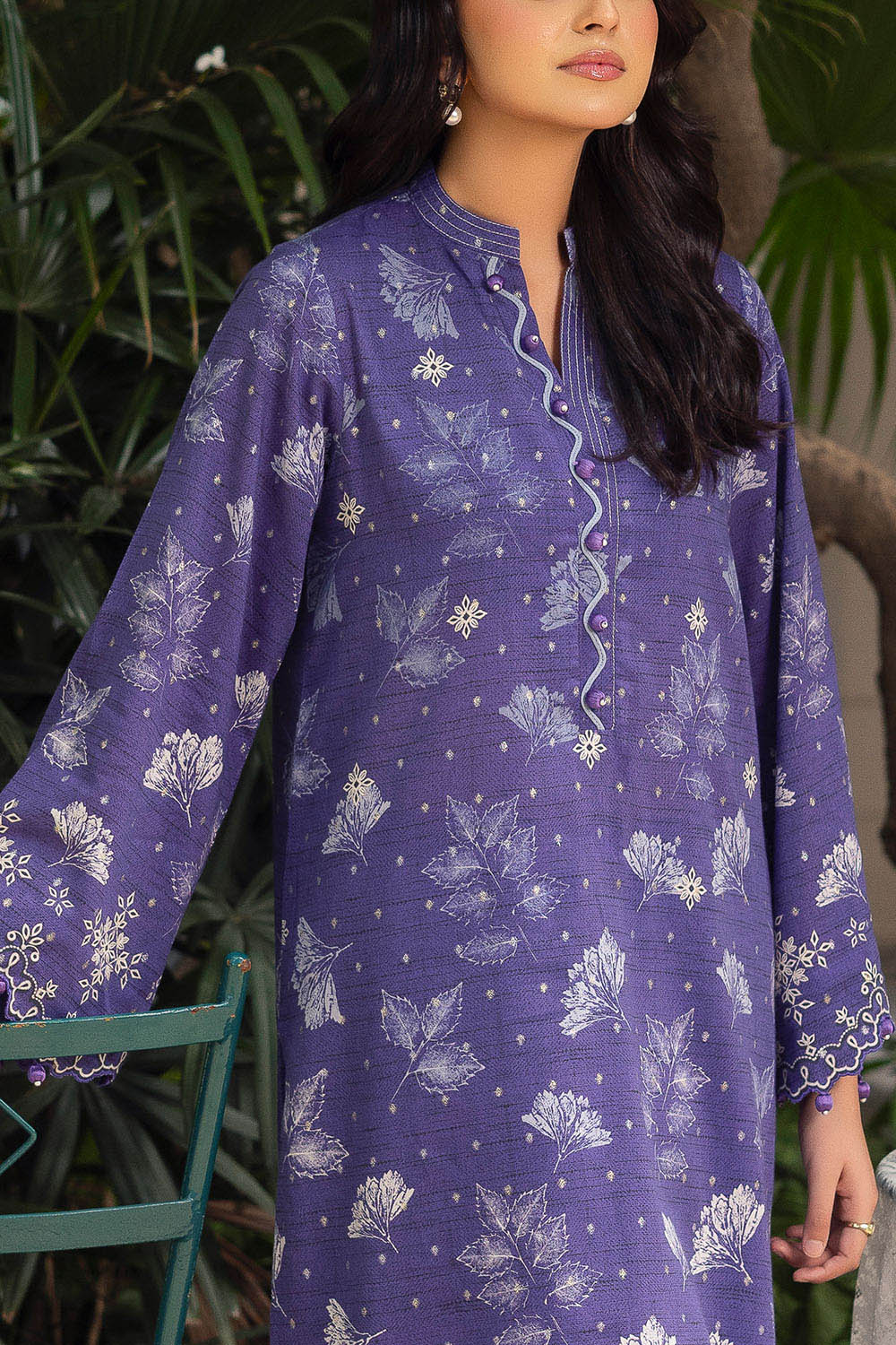 3 Piece Printed Lurex Jacquard Suit with Stripe Dupatta SP-52087