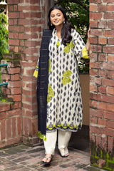 3 Piece Printed Lurex Jacquard Suit with Stripe Dupatta SP-52092