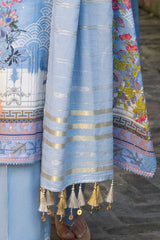 3 Piece Printed Lurex Jacquard Suit with Stripe Dupatta SP-52094
