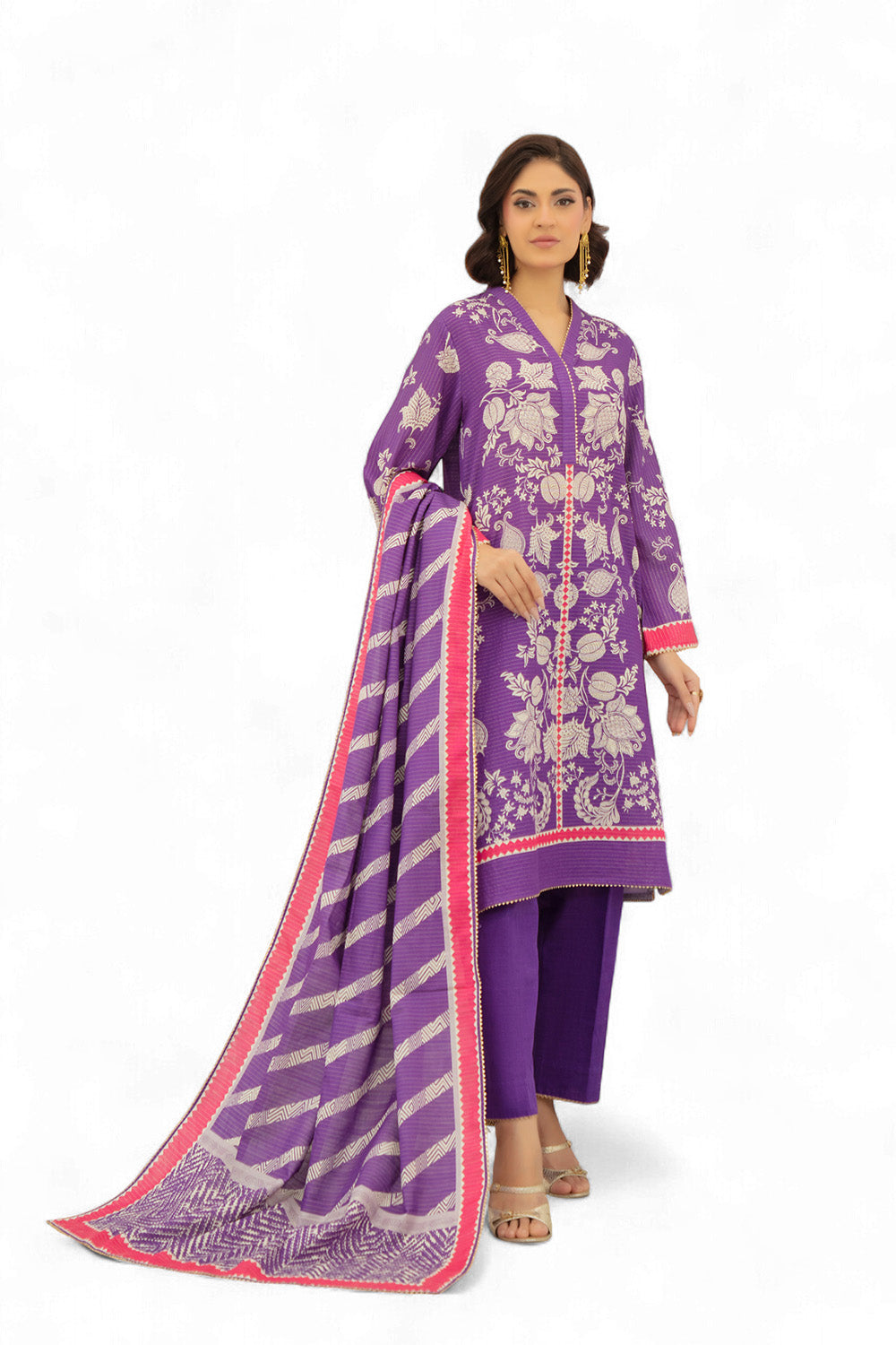 3 Piece Printed Stripe Khaddar Suit with Dupatta SD-52191