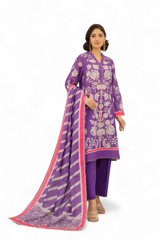 3 Piece Printed Stripe Khaddar Suit with Dupatta SD-52191