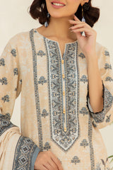 3 Piece Printed Stripe Khaddar Suit with Dupatta SD-52192