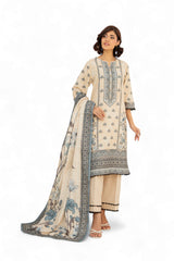 3 Piece Printed Stripe Khaddar Suit with Dupatta SD-52192
