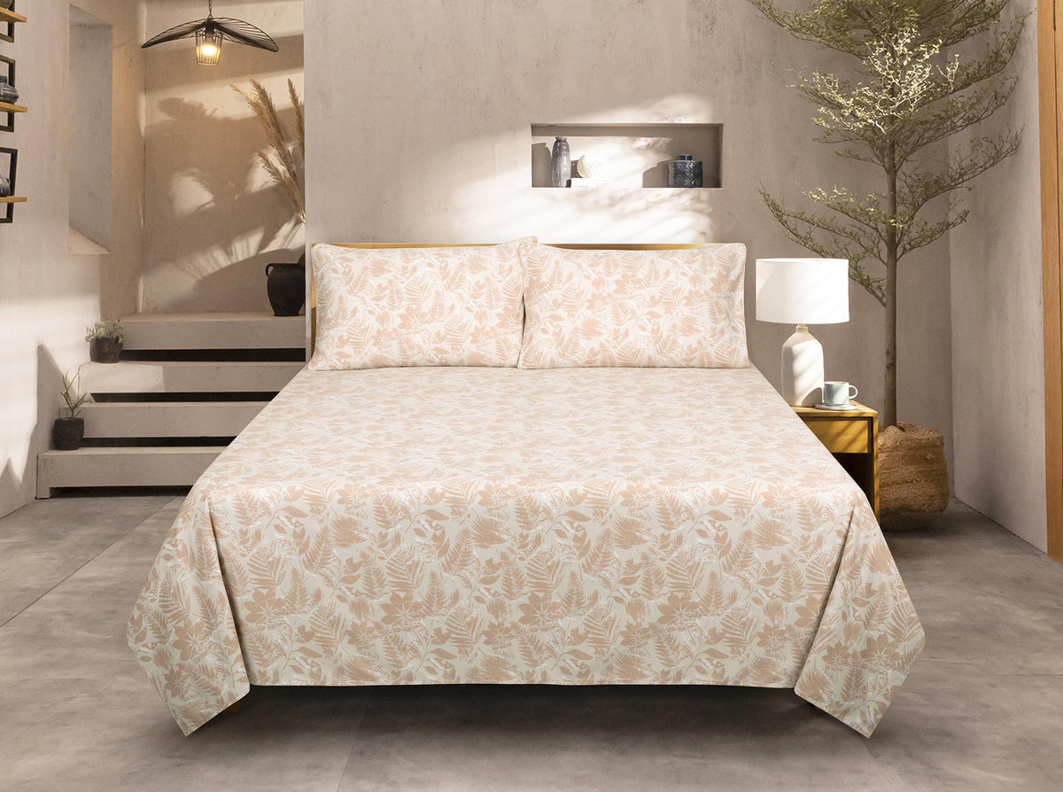 Tan Leaves T-200 Bed Sheet Set