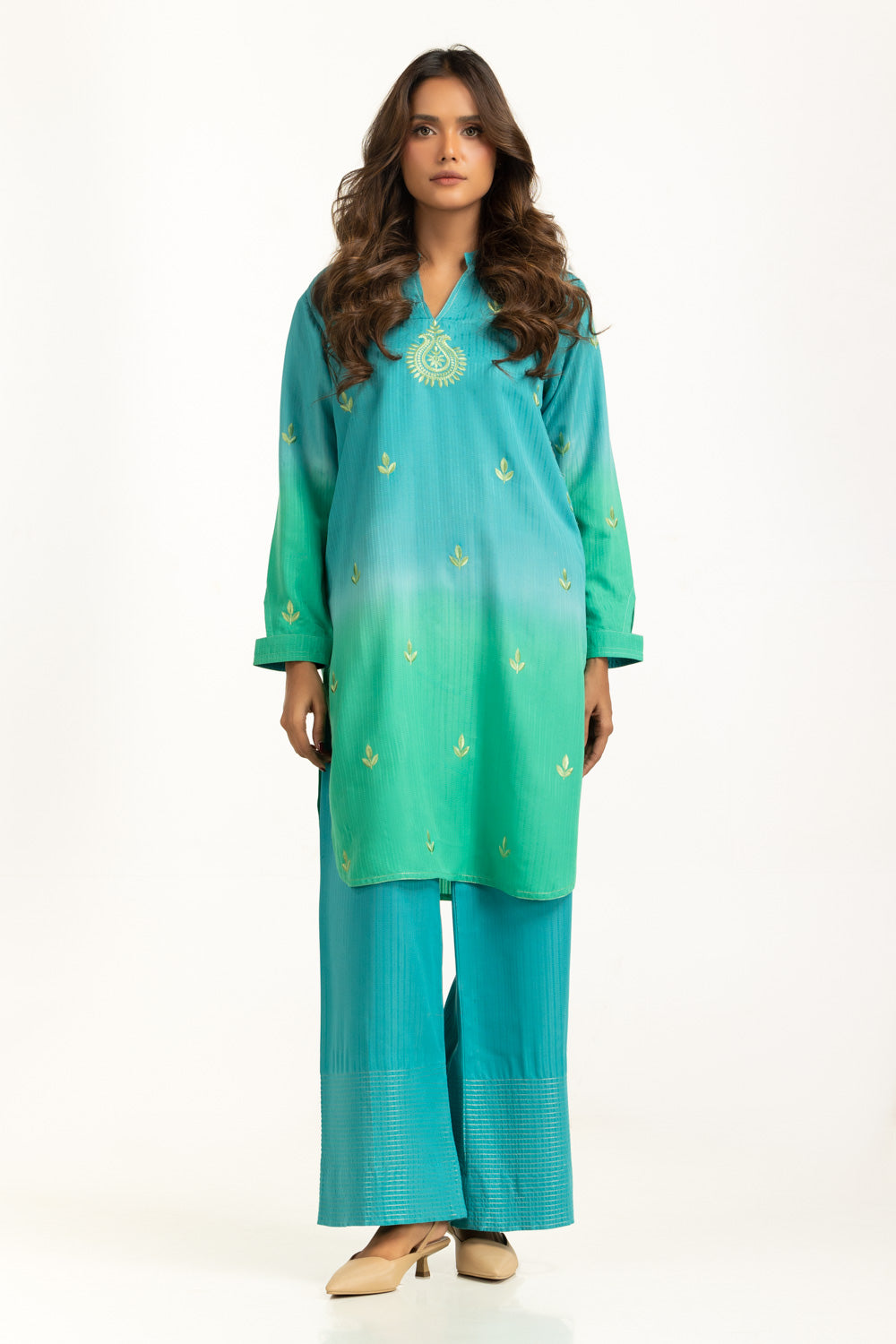 Textured Dobby Printed With Embroidered Co-Ord Set IPST-44978