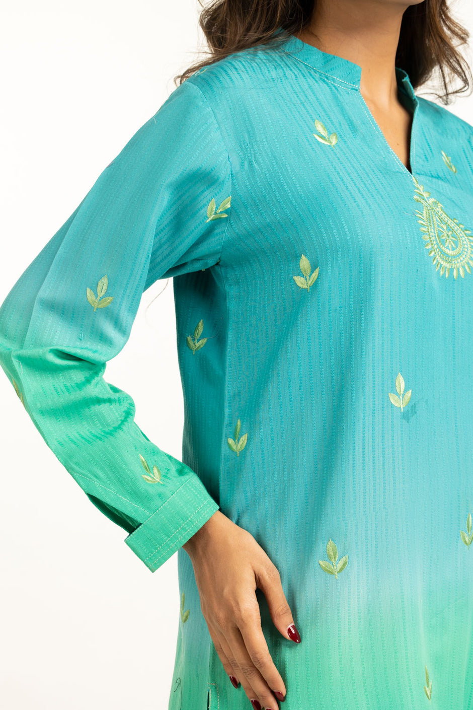 Textured Dobby Printed With Embroidered Co-Ord Set
