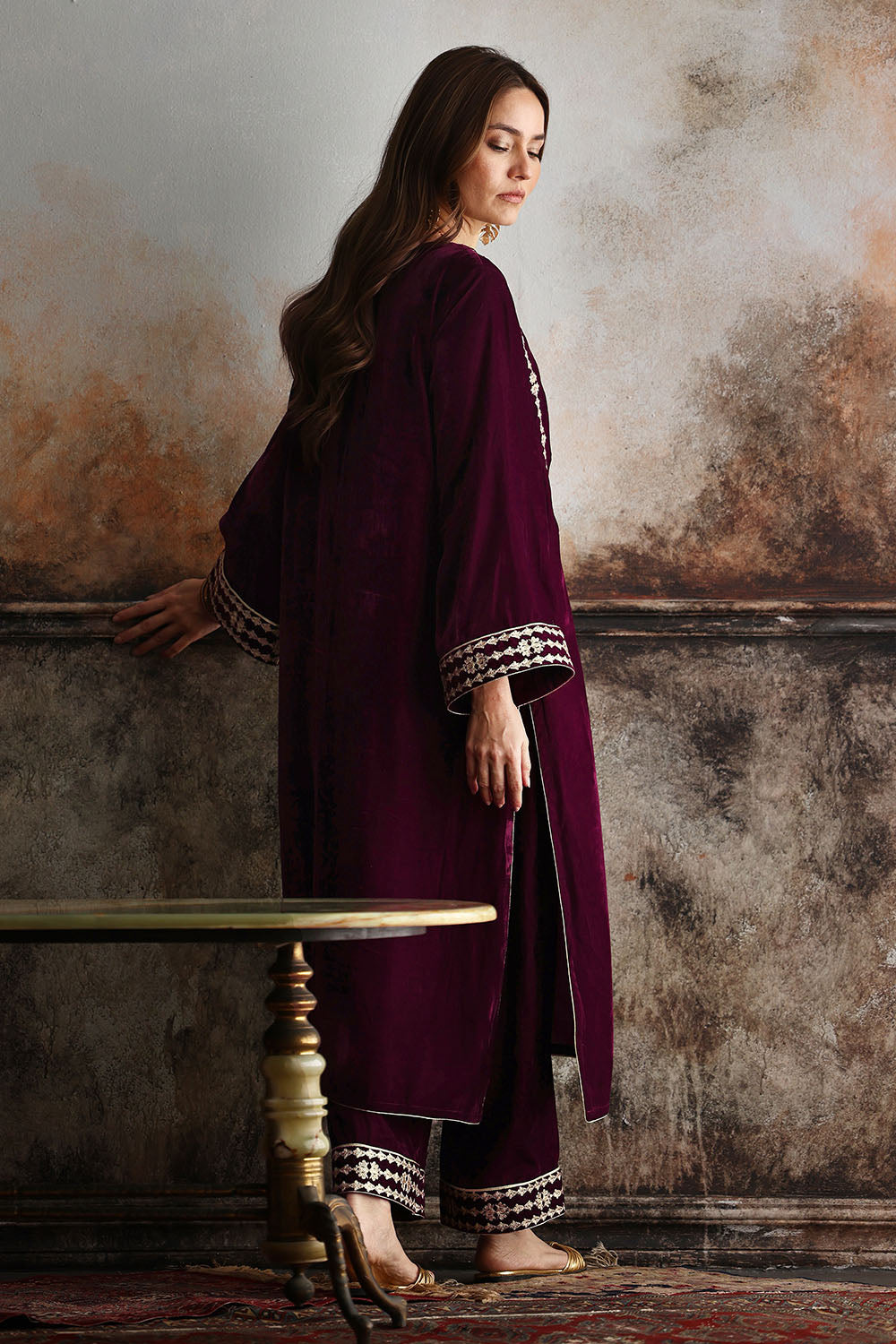 Velvet Embroidered Shirt And Trouser