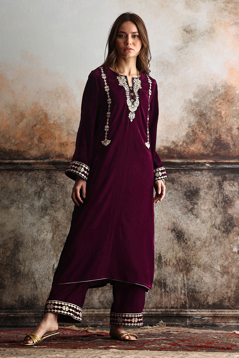 Velvet Embroidered Shirt And Trouser