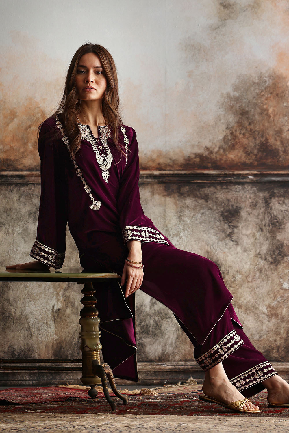 Velvet Embroidered Shirt And Trouser
