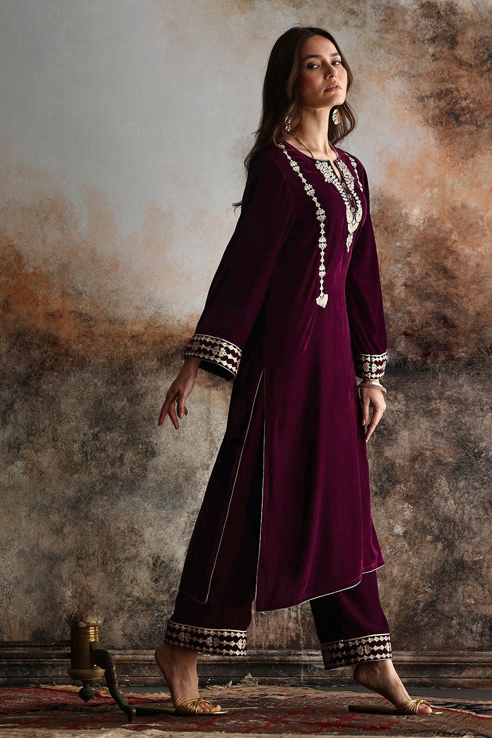 Velvet Embroidered Shirt And Trouser