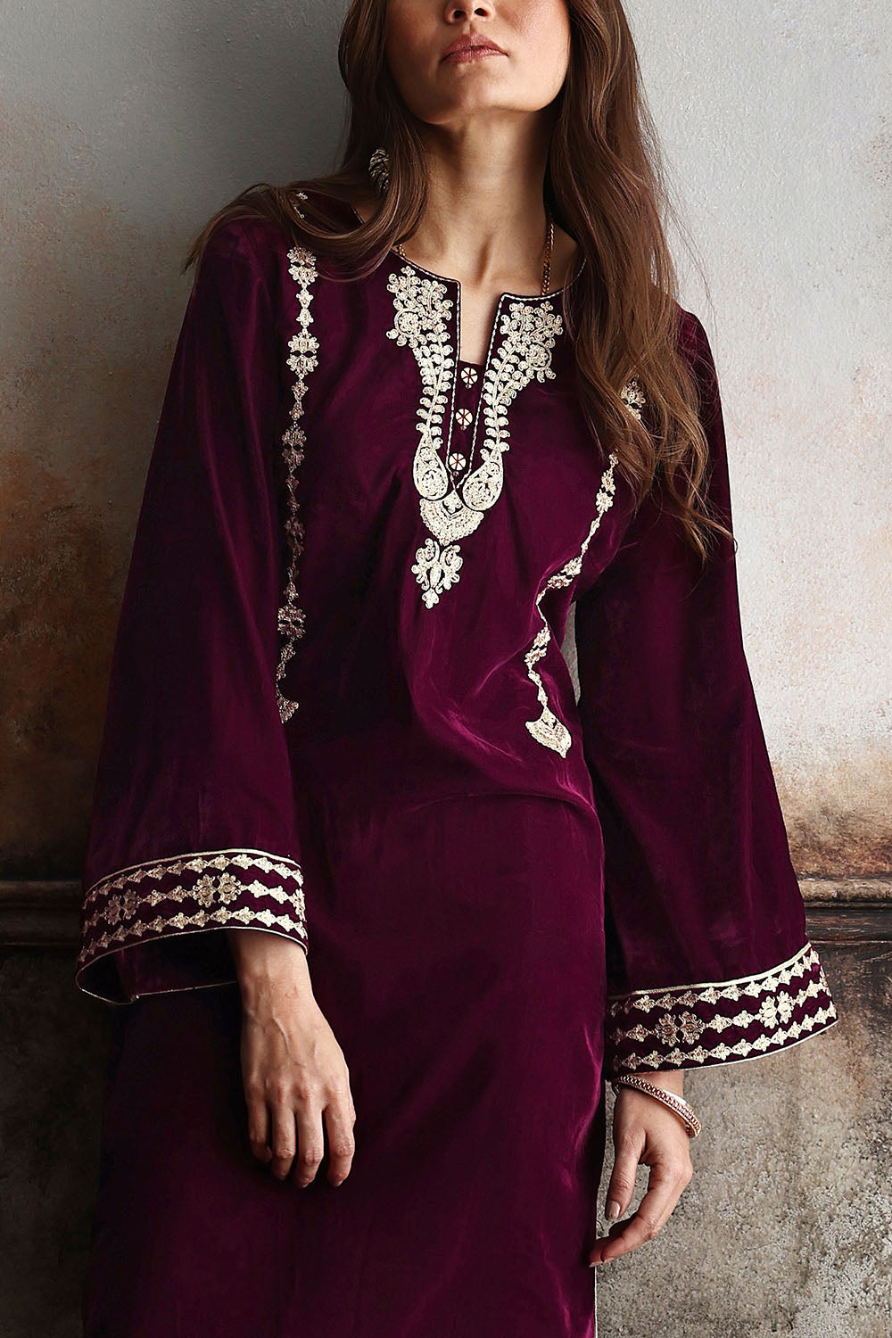 Velvet Embroidered Shirt And Trouser
