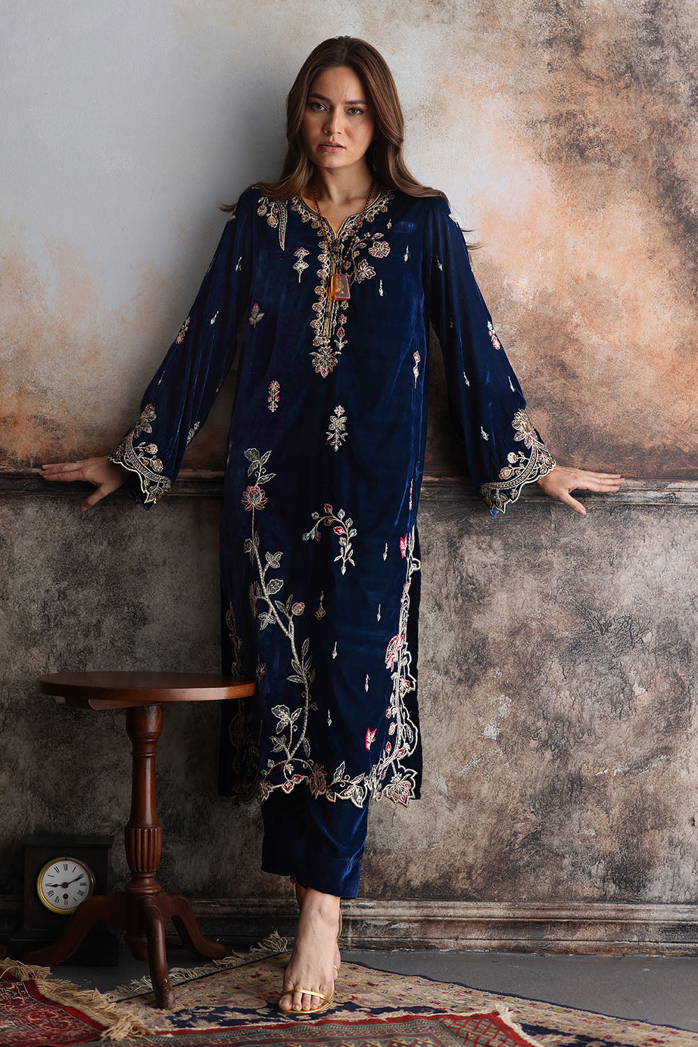 Velvet Embroidered Shirt And Trouser