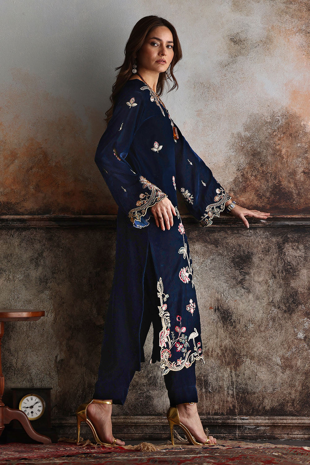 Velvet Embroidered Shirt And Trouser