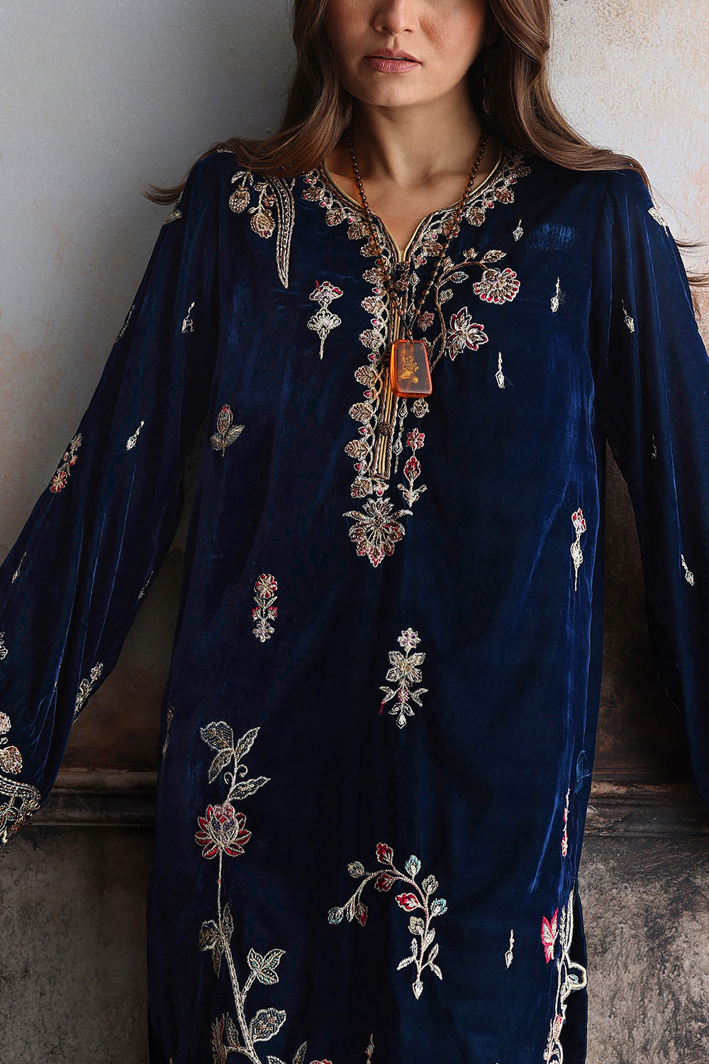 Velvet Embroidered Shirt And Trouser