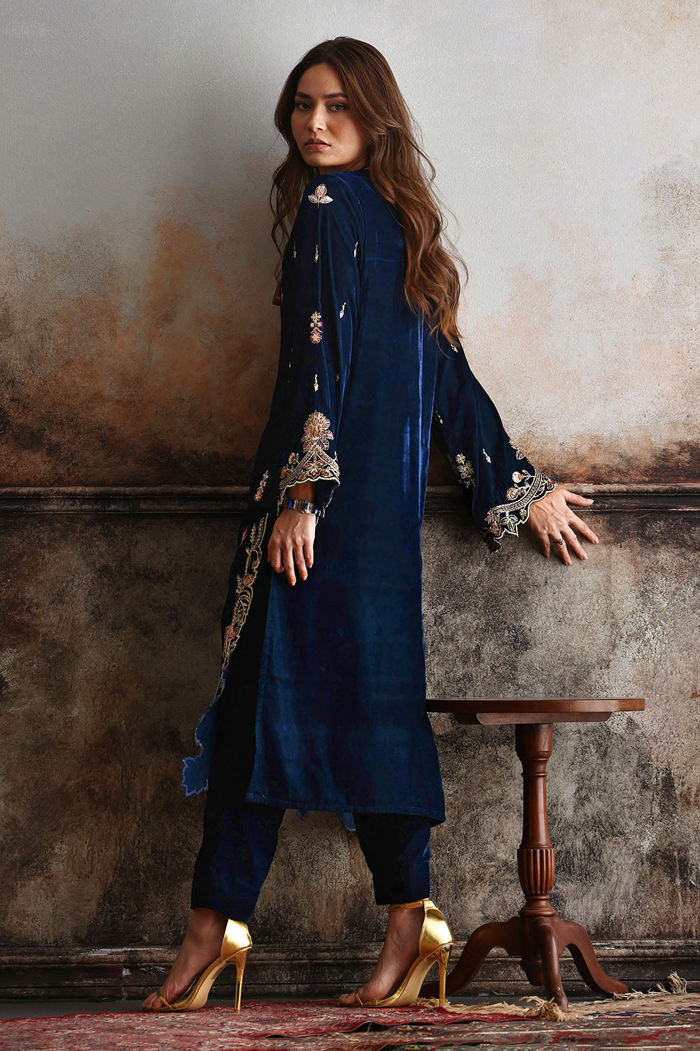 Velvet Embroidered Shirt And Trouser