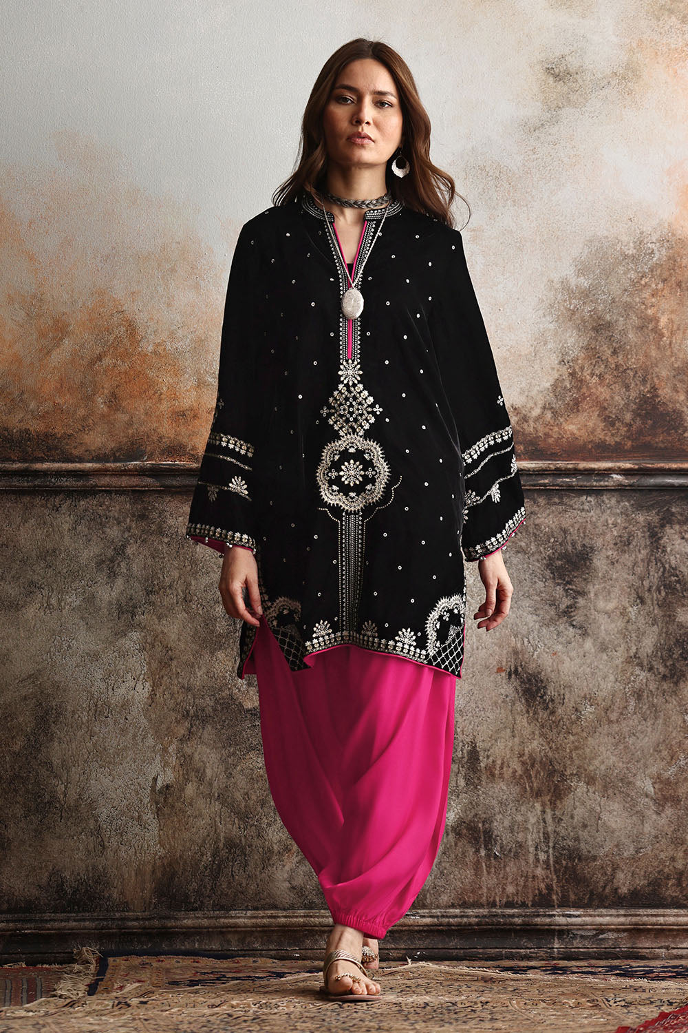 Velvet Embroidered Shirt And Trouser