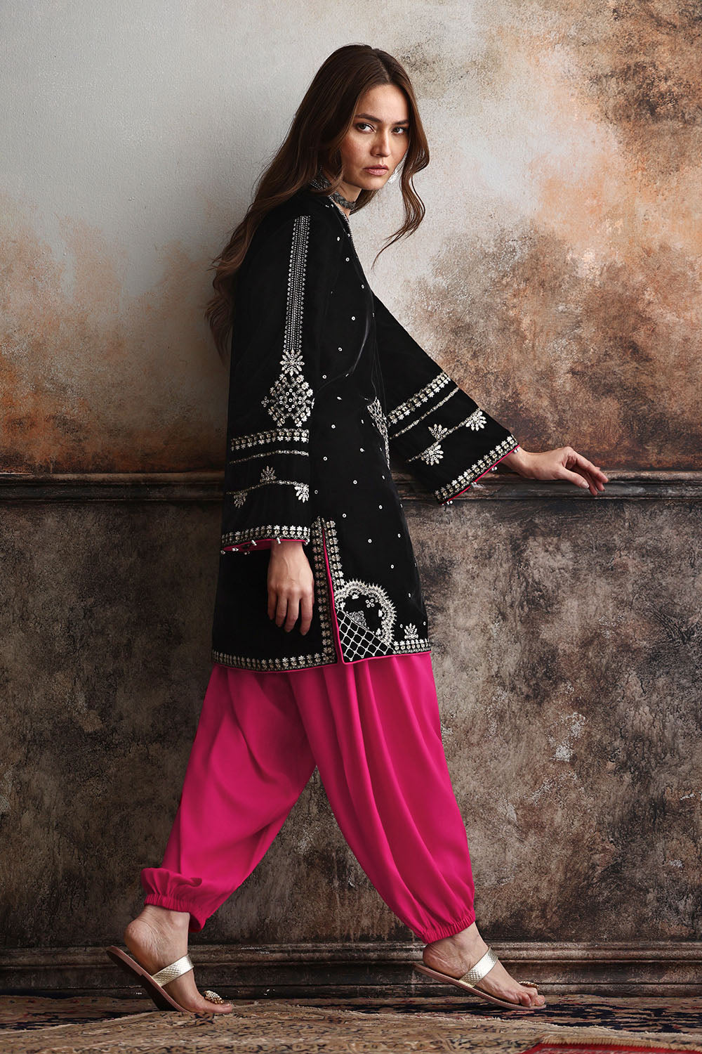 Velvet Embroidered Shirt And Trouser
