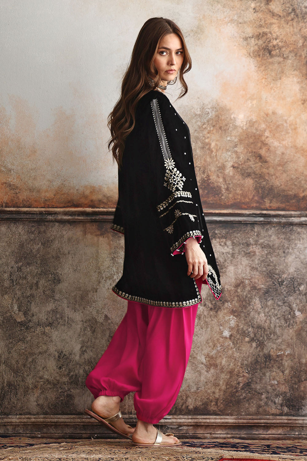 Velvet Embroidered Shirt And Trouser