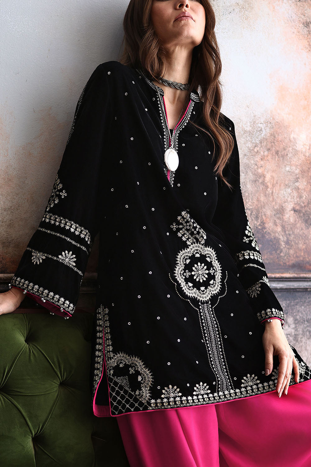 Velvet Embroidered Shirt And Trouser