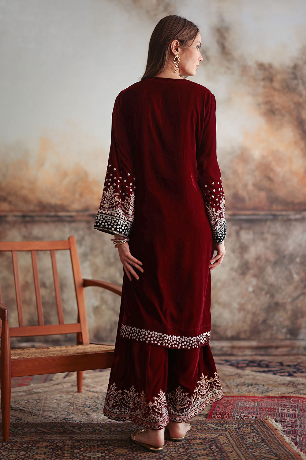 Velvet Embroidered Shirt And Trouser
