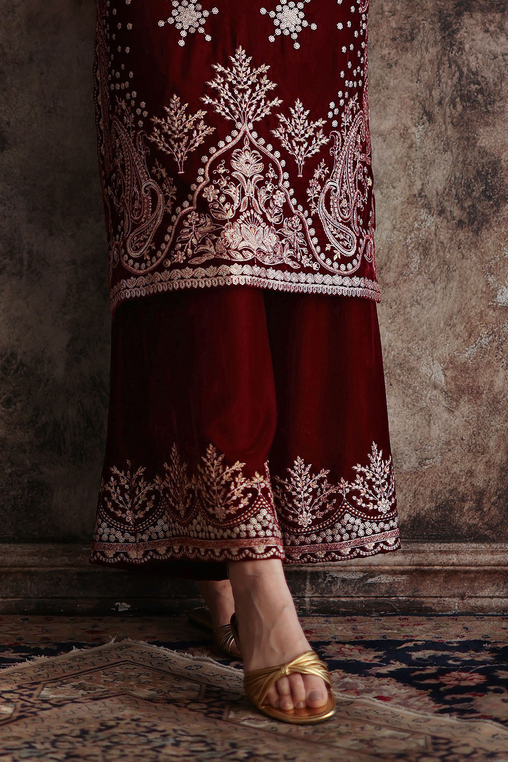 Velvet Embroidered Shirt And Trouser