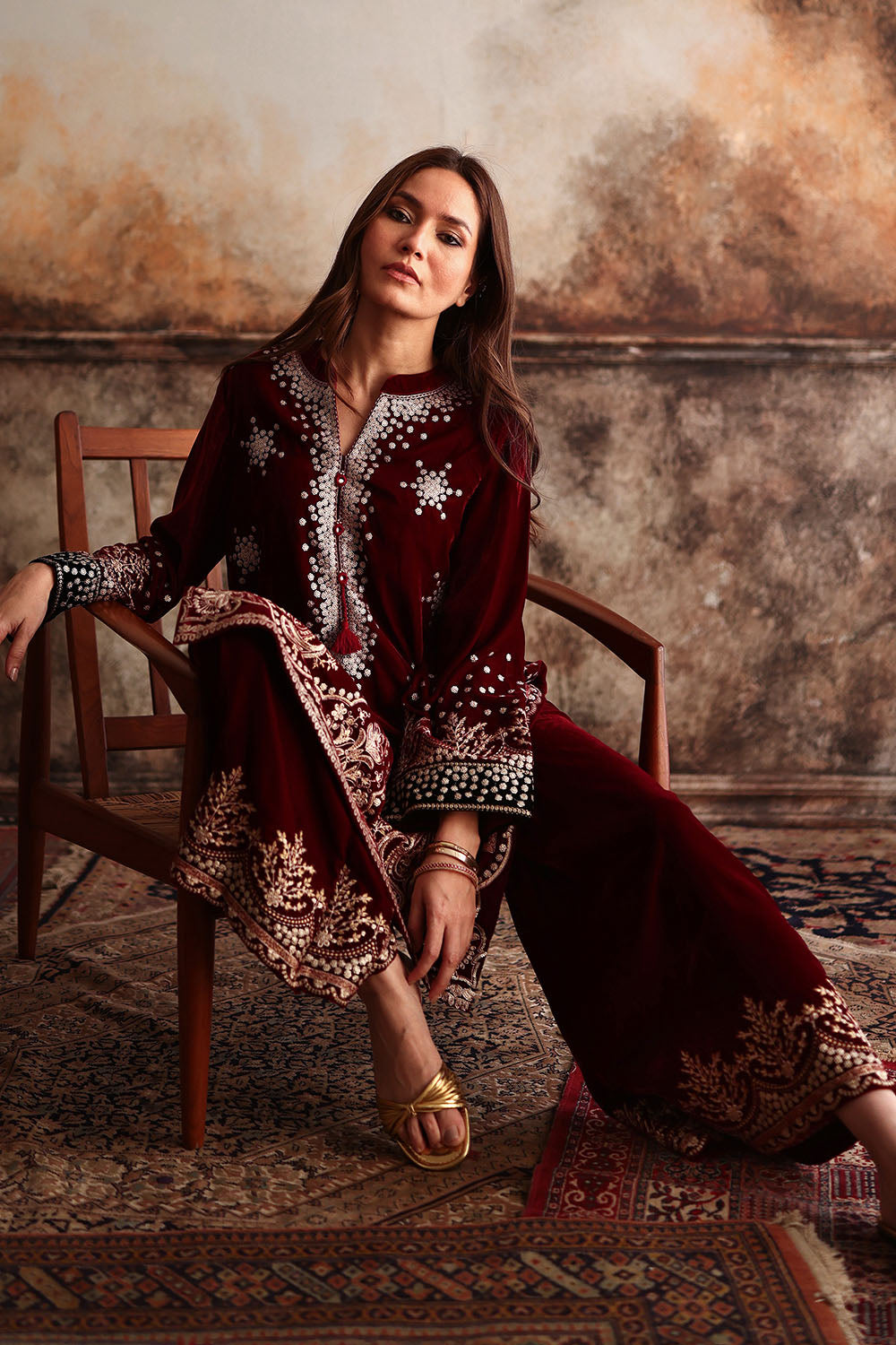 Velvet Embroidered Shirt And Trouser