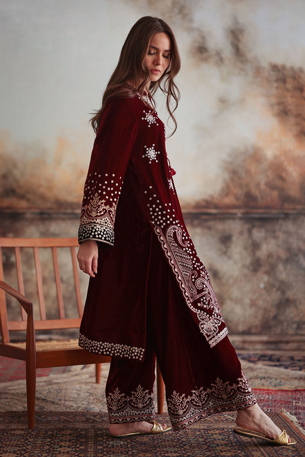 Velvet Embroidered Shirt And Trouser