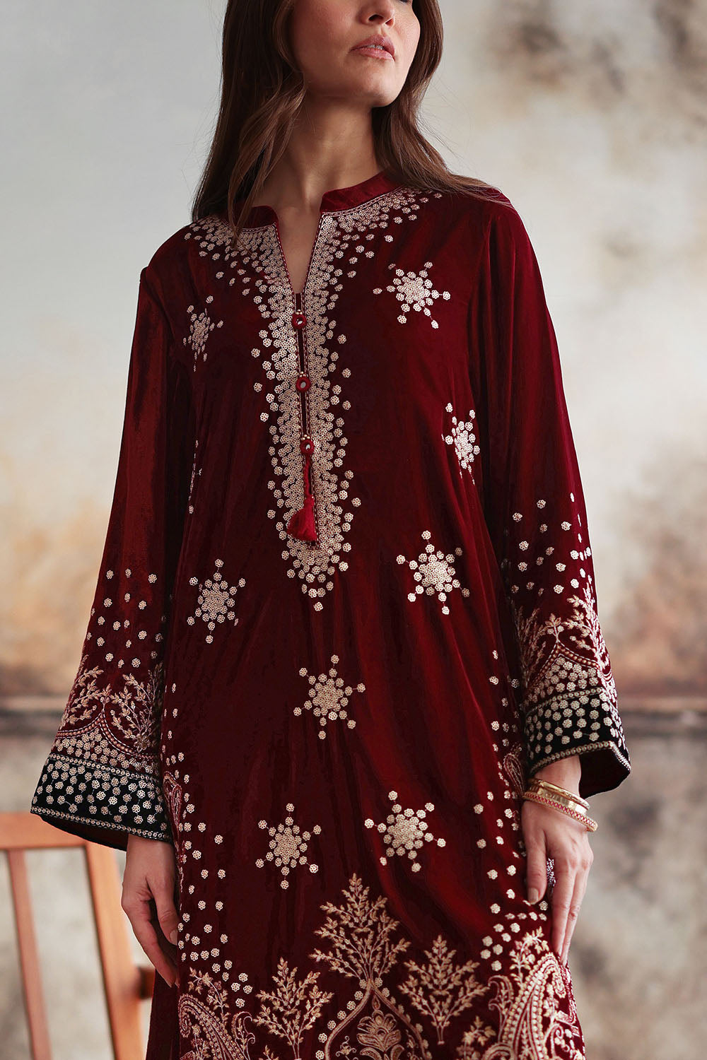 Velvet Embroidered Shirt And Trouser