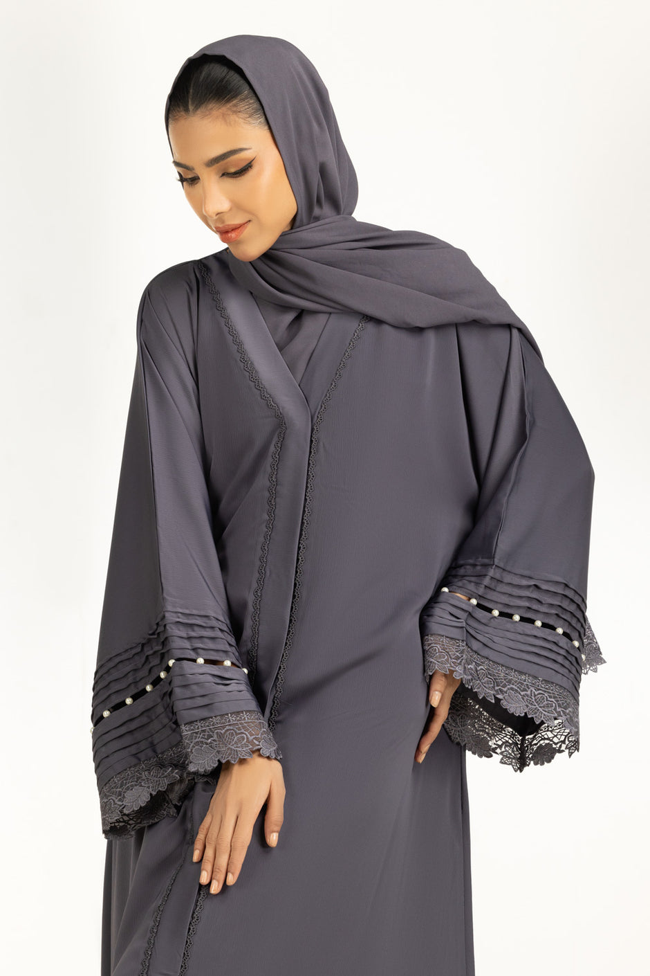 Viscose Georgette Embroidered Abaya With Embroidered Scarf