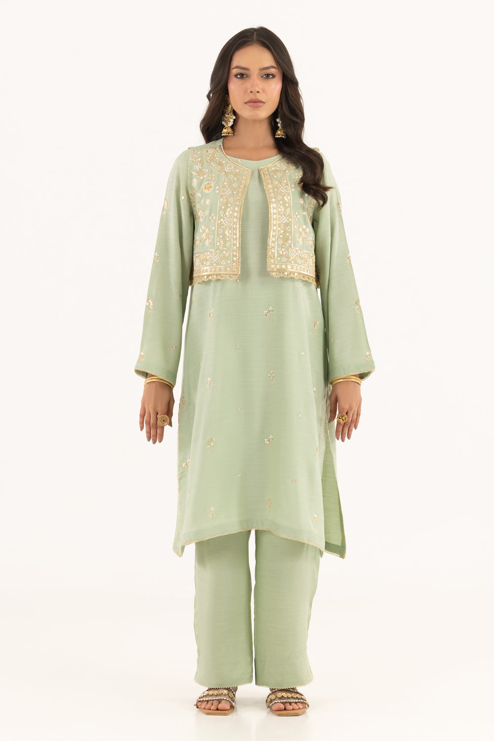 Viscose Raw Silk Embroidered Shirt And Trouser With Waistcoat