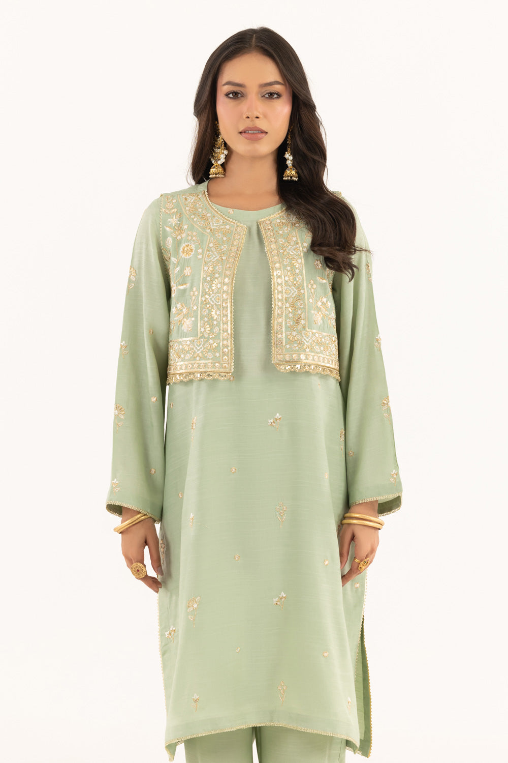 Viscose Raw Silk Embroidered Shirt And Trouser With Waistcoat