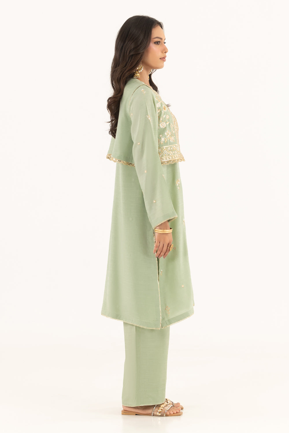 Viscose Raw Silk Embroidered Shirt And Trouser With Waistcoat