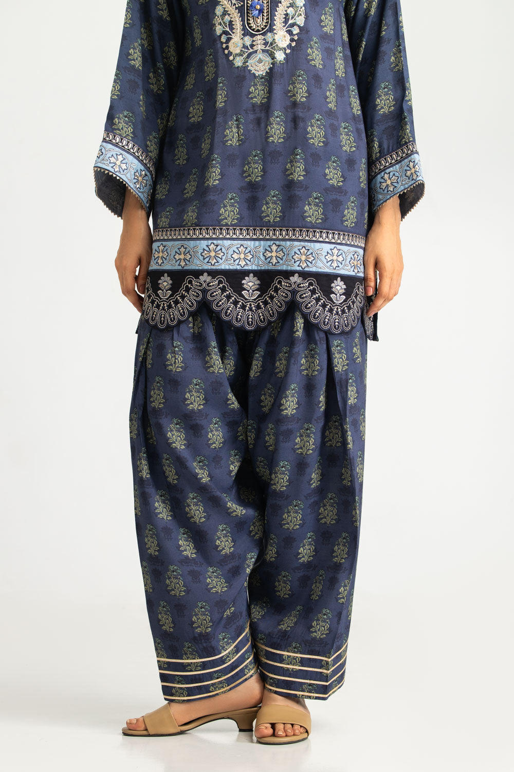 Viscose Raw Silk Printed Co-Ord Set With Embroidered